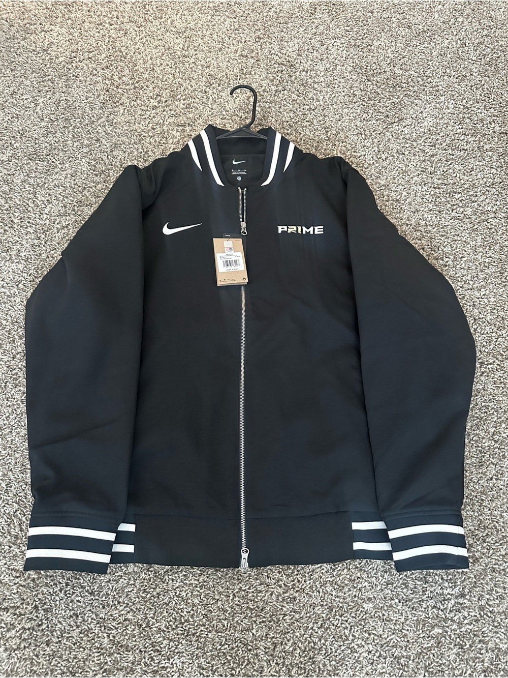 Nike Prime Black Bomber Jacket with White Stripes